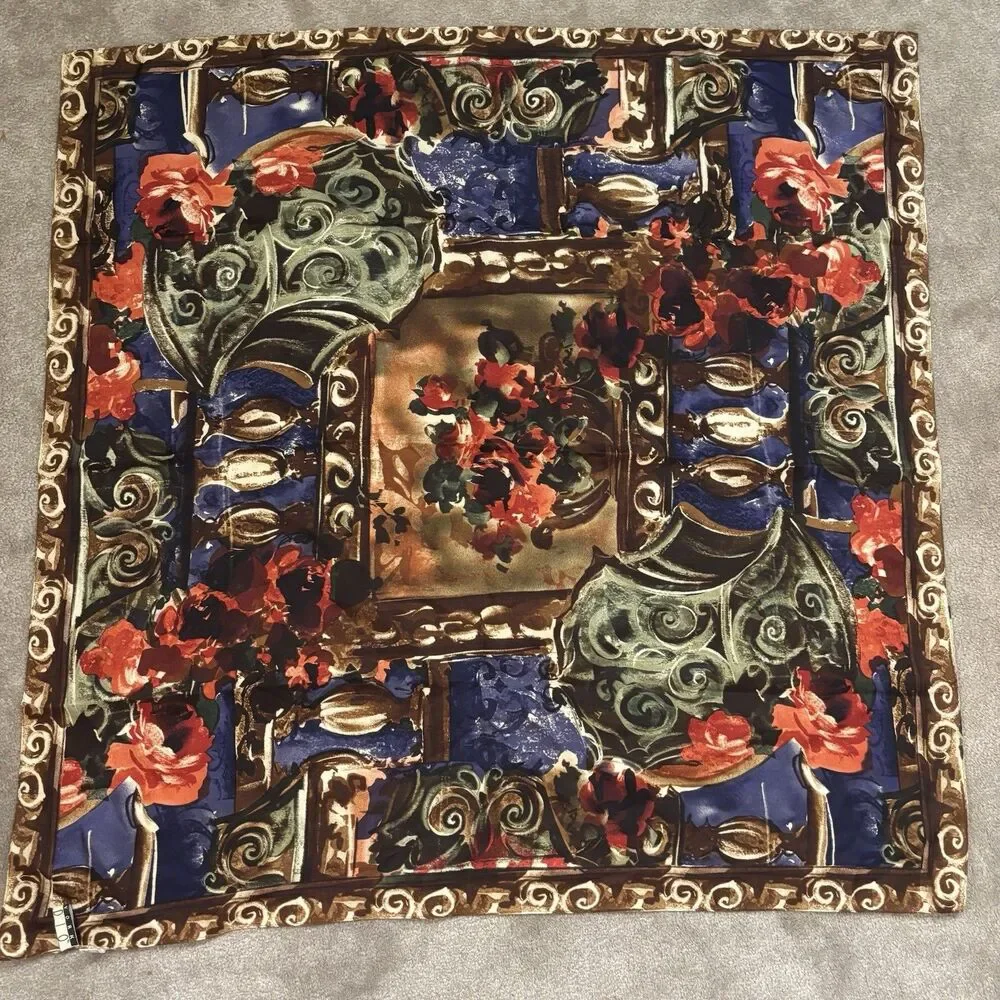 VTG NEW YORK STUDIO Designer 100% Silk Scarf Multicolor Abstract Made in Korea